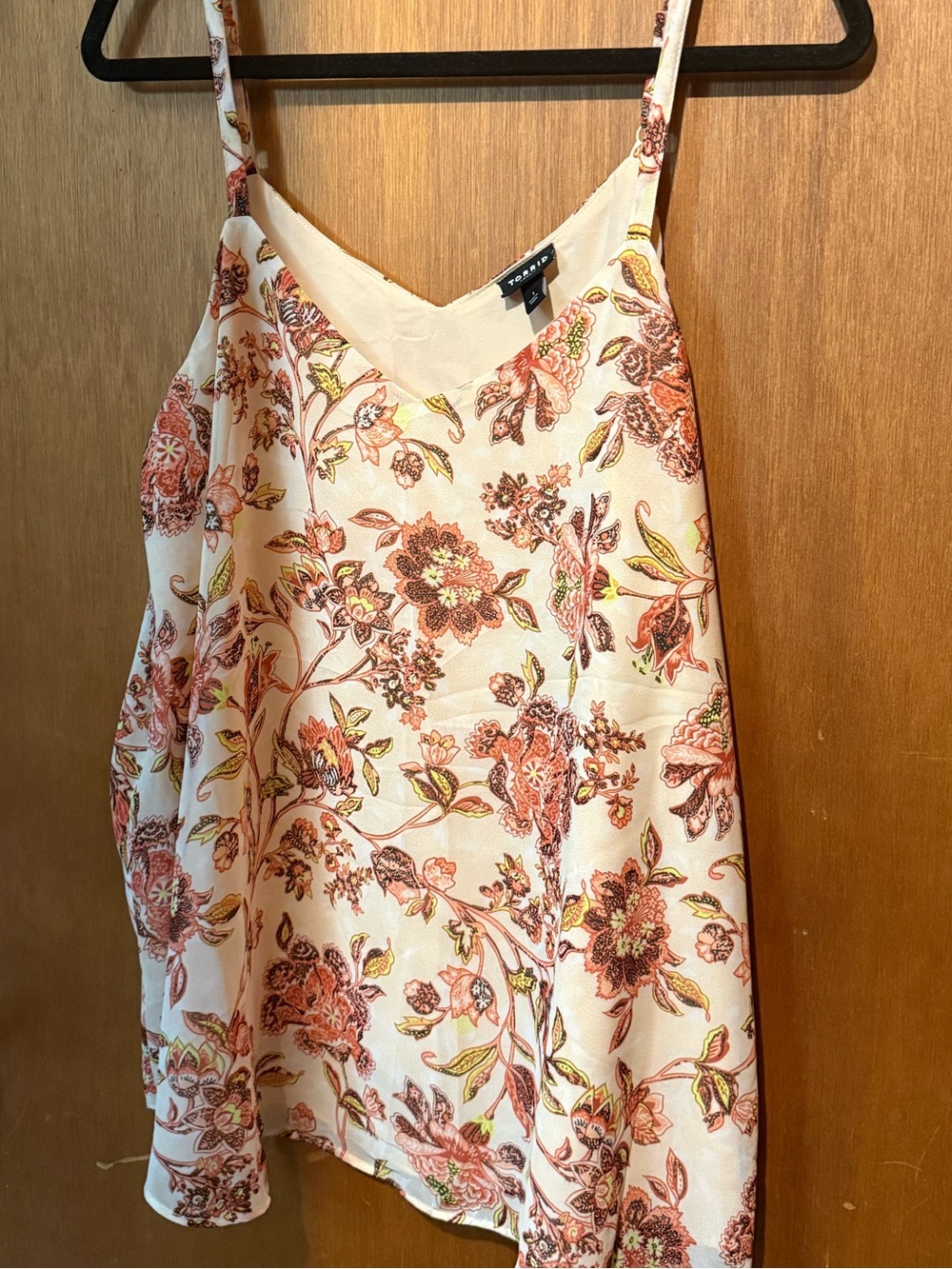 torrid Cream Floral V-Neck Spaghetti Strap Cami - Rust & Green Accents